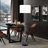 Lucci Black Metal Floor Lamp with LED Night Light & White Linen Drum Shade