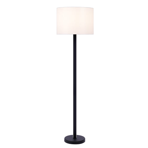 Lucci Black Metal Floor Lamp with LED Night Light & White Linen Drum Shade