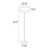 Deena Black Metal Floor Lamp with Retro Tiered White Linen Drum Shade