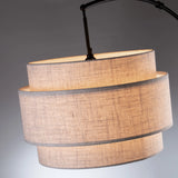 Deena Matte Black Metal Arc Floor Lamp with Retro Tiered White Linen Drum Shade