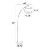 Deena Matte Black Metal Arc Floor Lamp with Retro Tiered White Linen Drum Shade