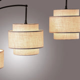 Deena Matte Black Metal 3-Light Arc Floor Lamp with Retro Tiered White Linen Drum Shade