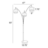 Deena Matte Black Metal 3-Light Arc Floor Lamp with Retro Tiered White Linen Drum Shade