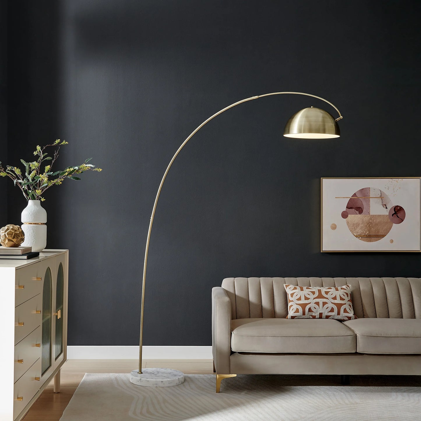 Raelynn Modern Brass & White Marble Retro Arc Floor Lamp