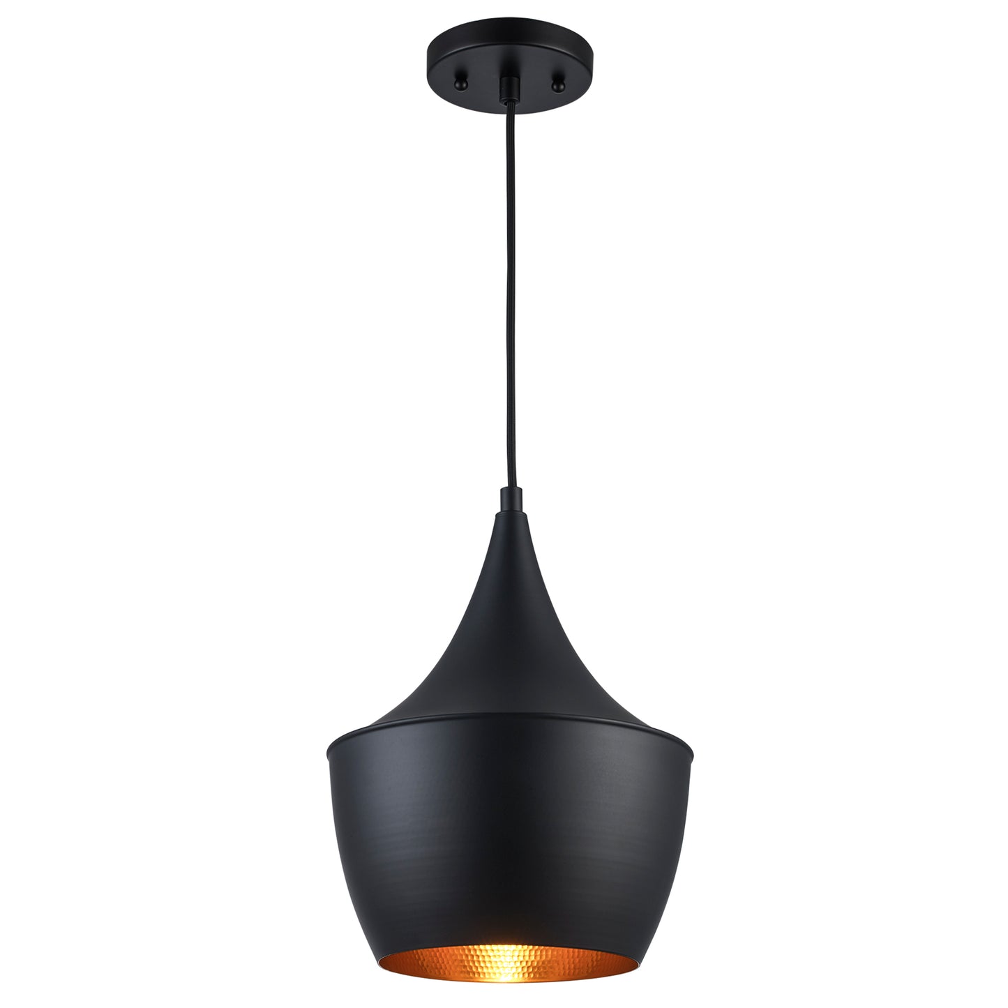 Dixon Modern Metal Downlight Pendant Lamp in Black + Hammered Gold