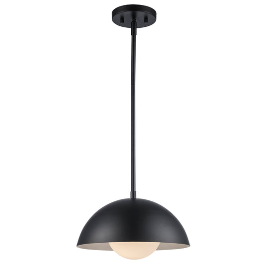 Maureen 12" Dome Globe Pendant Lamp in Black + White - Midcentury Modern Lighting by Practical Props