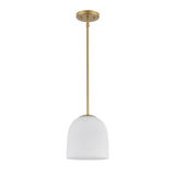 Skyline 12" Ribbed Opal White Dome Glass Globe 1-Light Pendant Fixture in Modern Brass