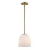Skyline 12" Ribbed Opal White Dome Glass Globe 1-Light Pendant Fixture in Modern Brass