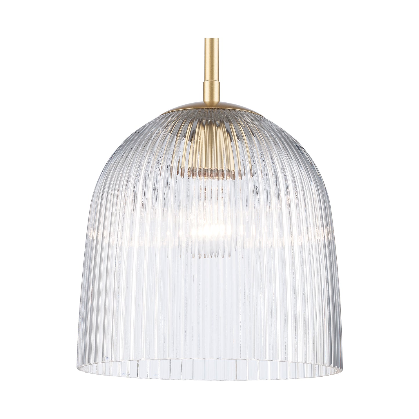 Meadow 12" Ribbed Clear Glass Dome 1-Light Pendant Fixture in Modern Brass