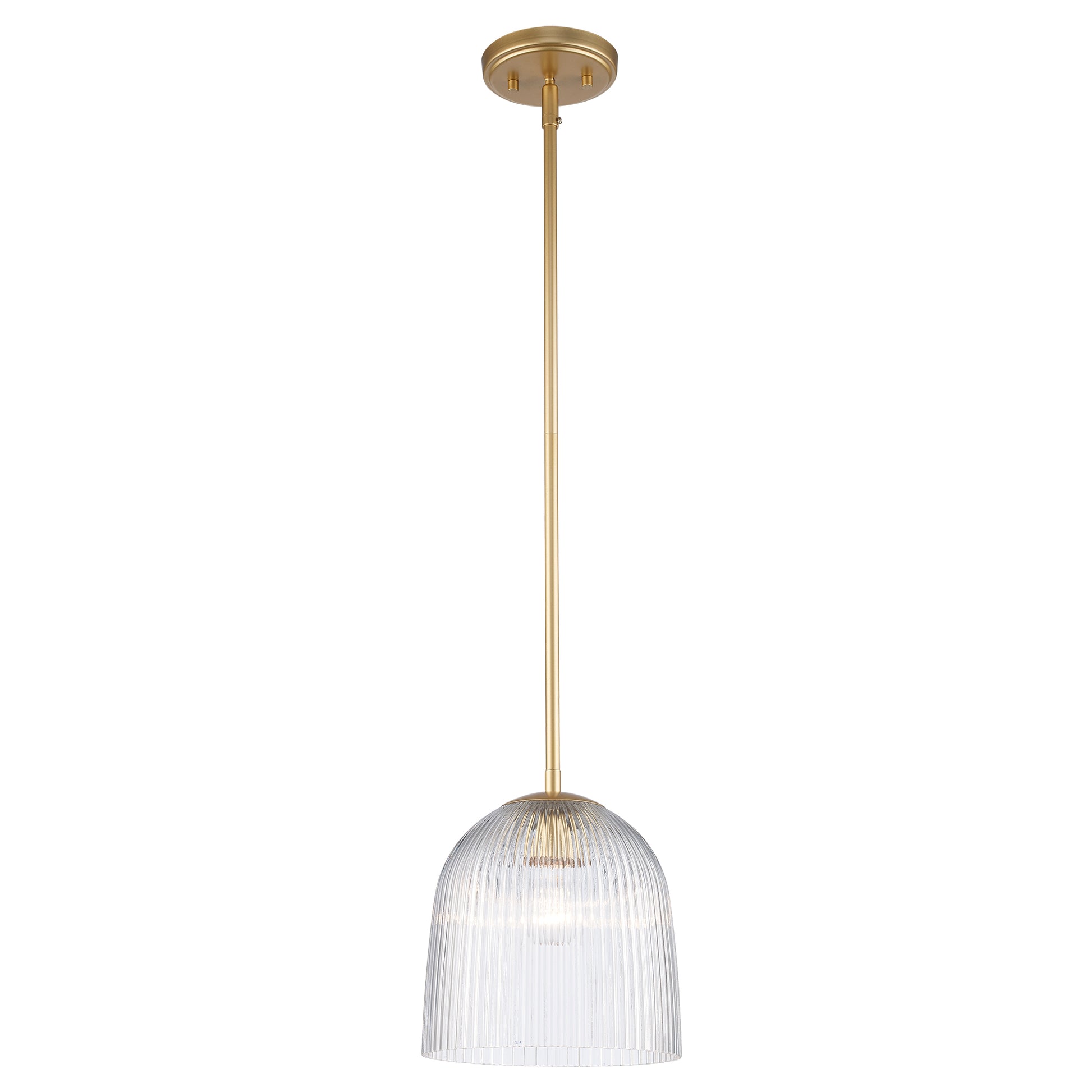 Meadow 12" Ribbed Clear Glass Dome 1-Light Pendant Fixture in Modern Brass
