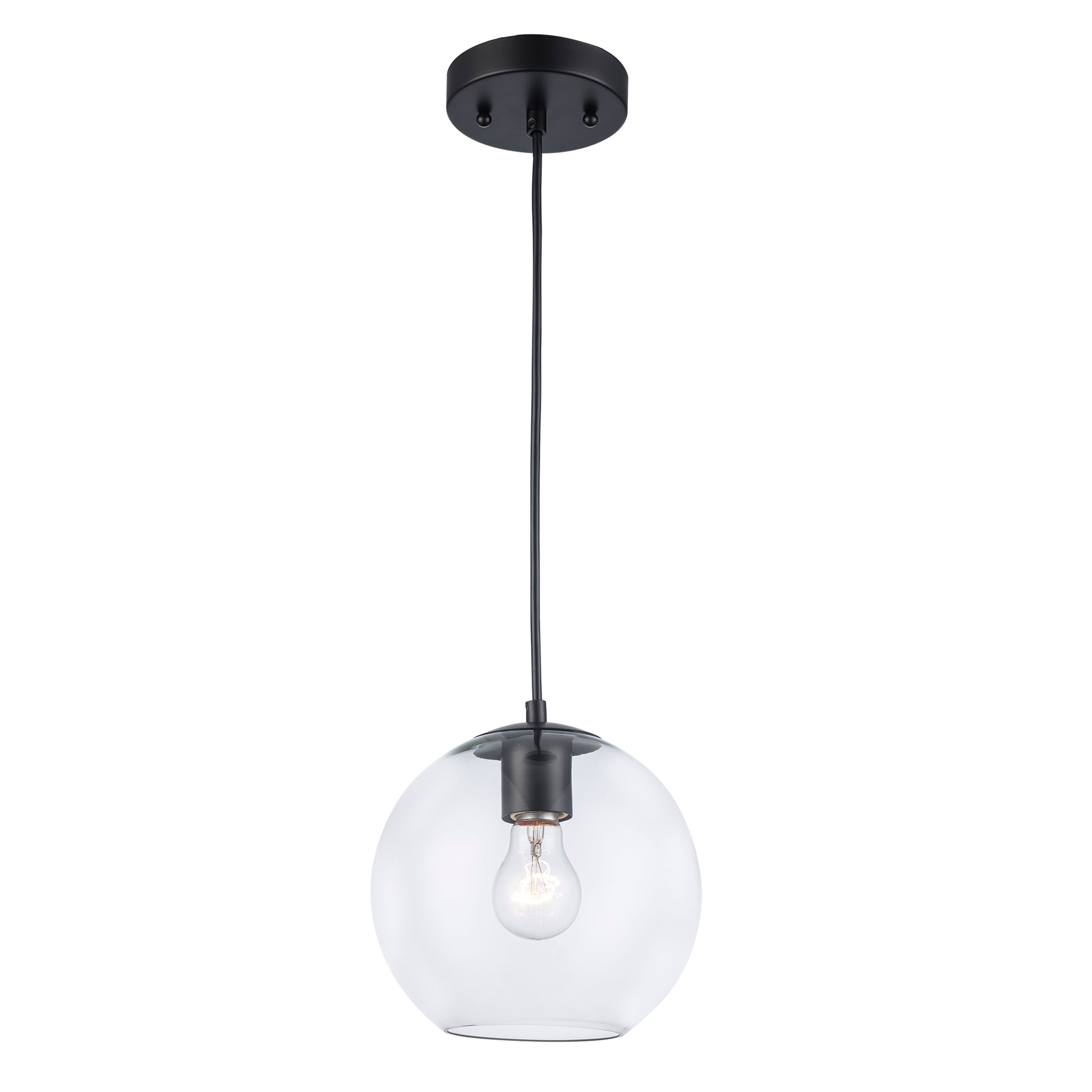 Luther 8" Clear Glass Modern Globe Pendant in Black or Brushed Nickel 