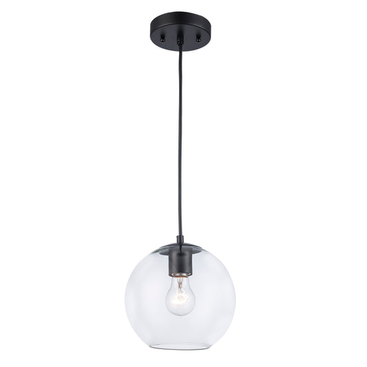 Luther 8" Clear Glass Modern Globe Pendant in Black or Brushed Nickel 