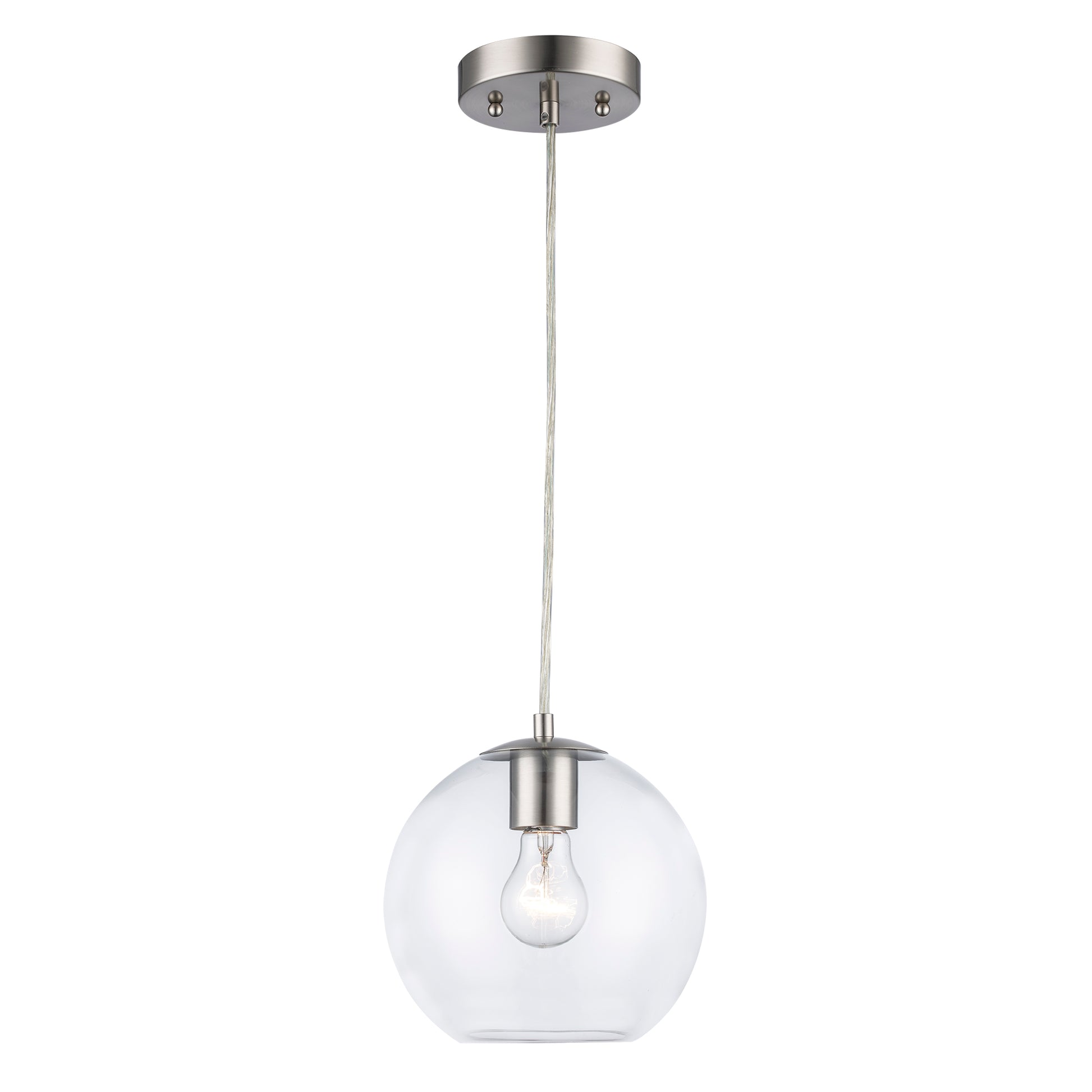 Luther 8" Clear Glass Modern Globe Pendant in Black or Brushed Nickel 