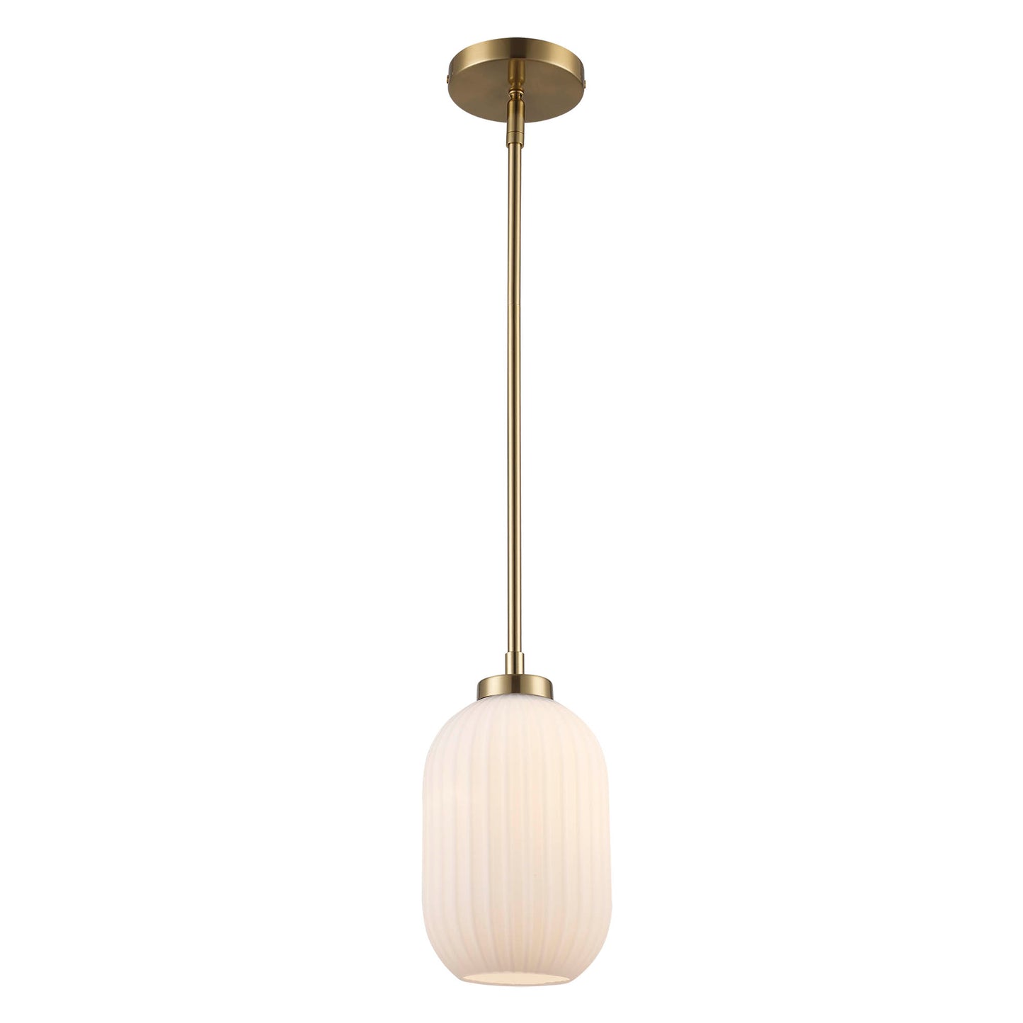 Skyline Small Ribbed Glass Oval 1-Light Pendant Fixture in Modern Brass or Satin Black