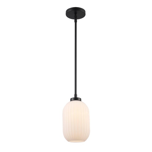 Skyline Small Ribbed Glass Oval 1-Light Pendant Fixture in Modern Brass or Satin Black