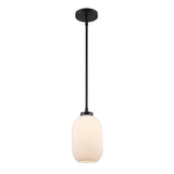 Skyline Small Ribbed Glass Oval 1-Light Pendant Fixture in Modern Brass or Satin Black