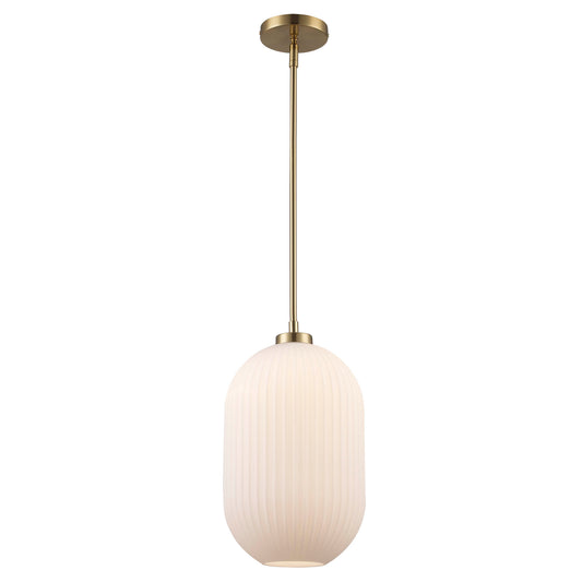 Skyline Large Ribbed Glass Oval 1-Light Pendant Fixture in Modern Brass or Satin Black