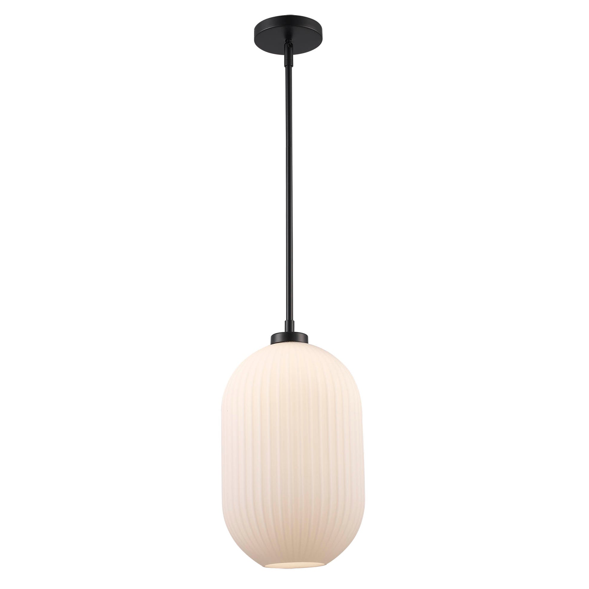 Skyline Large Ribbed Glass Oval 1-Light Pendant Fixture in Modern Brass or Satin Black