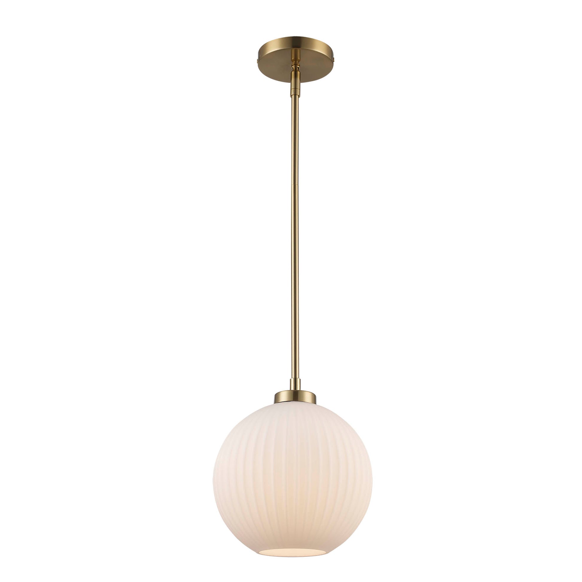 Skyline 9" Ribbed Glass Globe 1-Light Pendant Fixture in Modern Brass or Satin Black