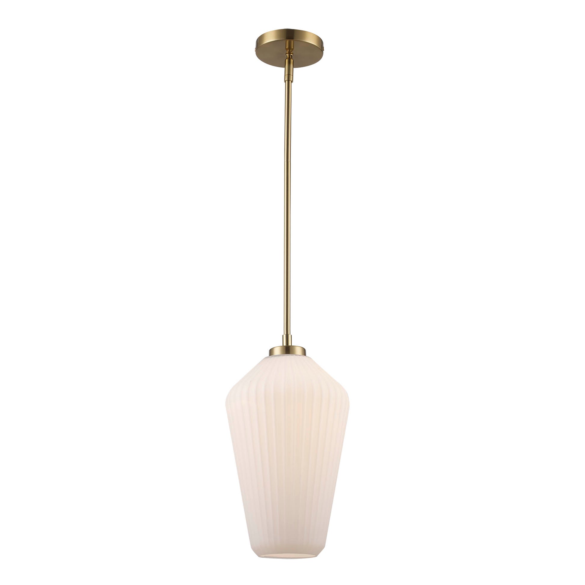 Skyline 15" Ribbed Tapered Geometric Glass Globe 1-Light Pendant Fixture in Modern Brass or Satin Black