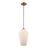 Skyline 15" Ribbed Tapered Geometric Glass Globe 1-Light Pendant Fixture in Modern Brass or Satin Black