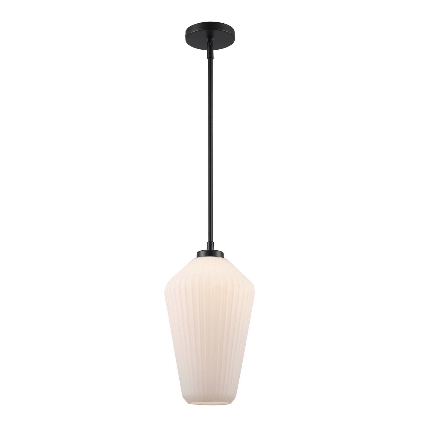 Skyline 15" Ribbed Tapered Geometric Glass Globe 1-Light Pendant Fixture in Modern Brass or Satin Black