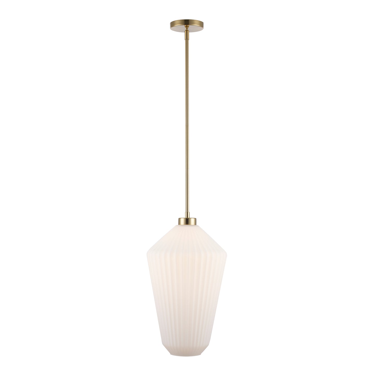 Skyline 19" Ribbed Tapered Geometric Glass Globe 1-Light Pendant Fixture in Modern Brass or Satin Black