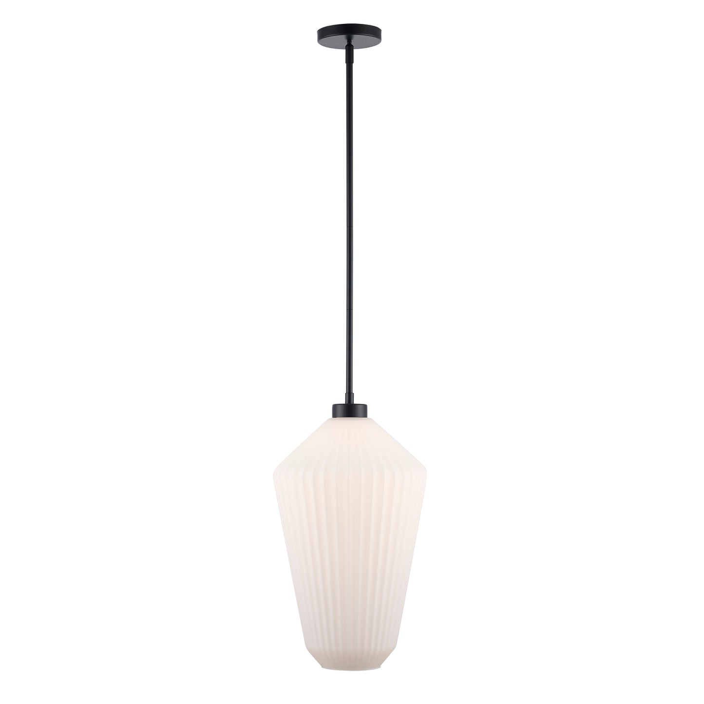 Skyline 19" Ribbed Tapered Geometric Glass Globe 1-Light Pendant Fixture in Modern Brass or Satin Black