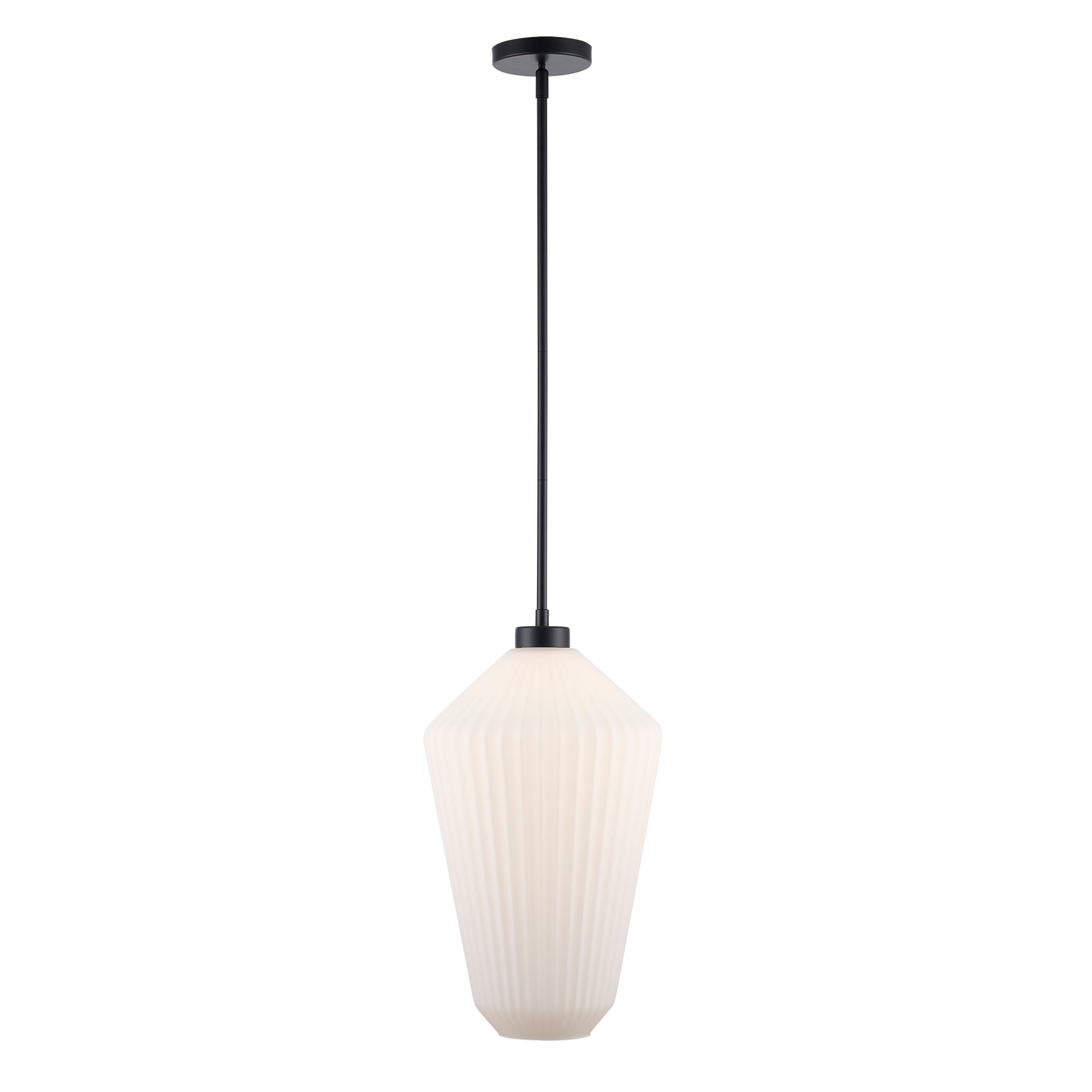 Skyline 19" Ribbed Tapered Geometric Glass Globe 1-Light Pendant Fixture in Modern Brass or Satin Black