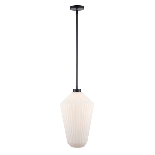 Skyline 19" Ribbed Tapered Geometric Glass Globe 1-Light Pendant Fixture in Modern Brass or Satin Black