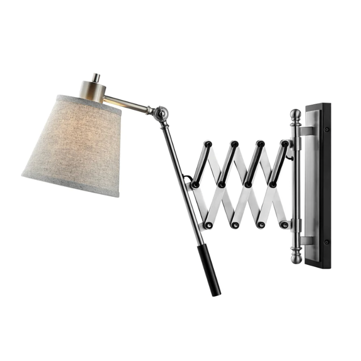 Caprilla Scissor Swing Arm Wall Sconce with Linen Shade