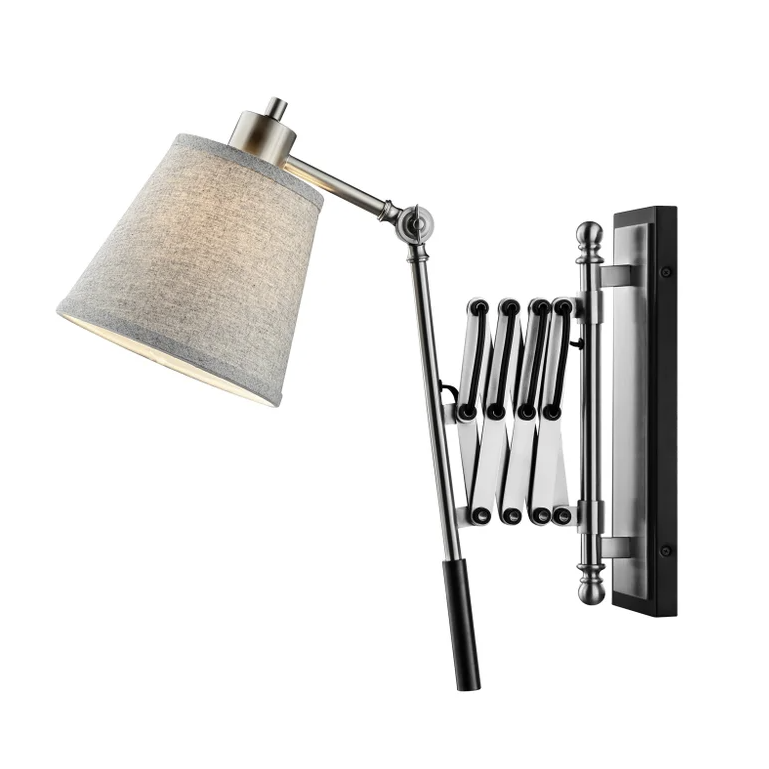 Caprilla Scissor Swing Arm Wall Sconce with Linen Shade