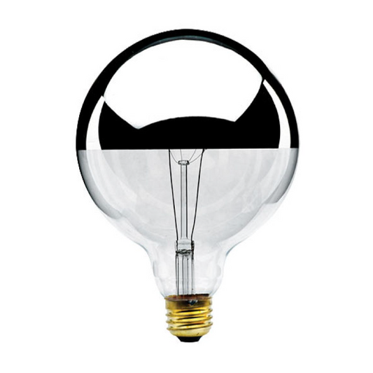 G40 Incandescent 2700k Half Chrome Mirror Round Globe Light Bulb - 60 Watts