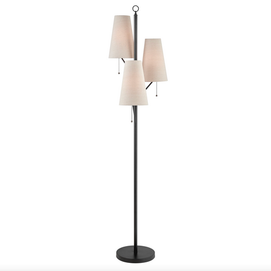 Linnea Modern 3-Light Black Retro Floor Lamp with Linen Shades