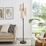 Linnea Modern 3-Light Black Retro Floor Lamp with Linen Shades