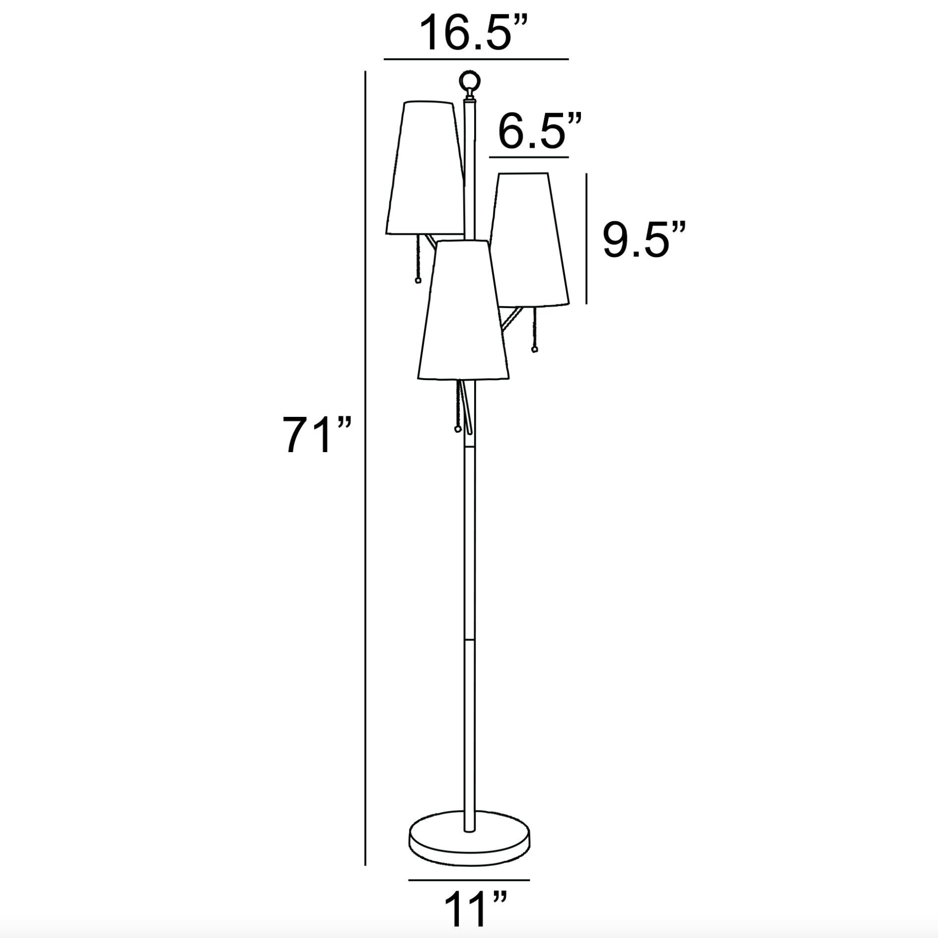 Linnea Modern 3-Light Black Retro Floor Lamp with Linen Shades