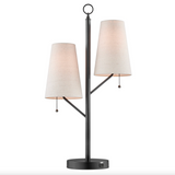 Linnea Modern 2-Light Black Retro Desk or Table Lamp with Linen Shades