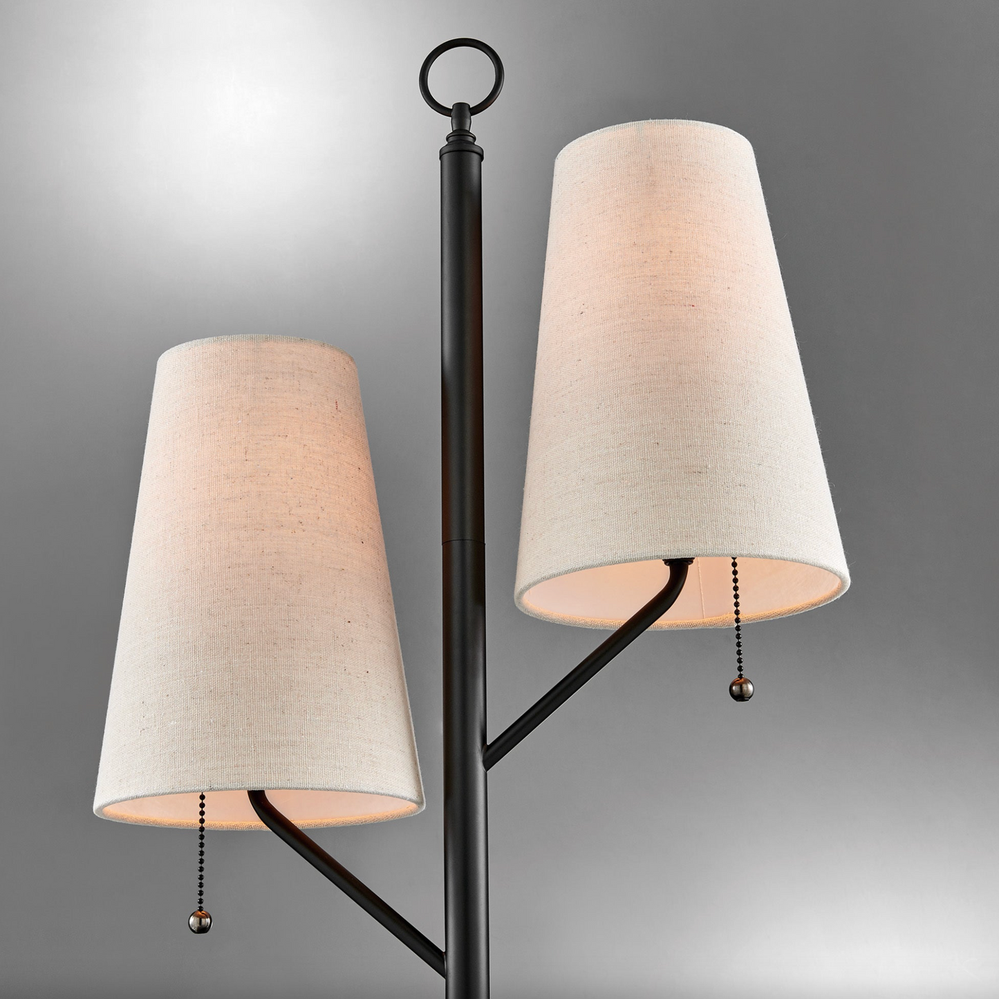 Linnea Modern 2-Light Black Retro Desk or Table Lamp with Linen Shades