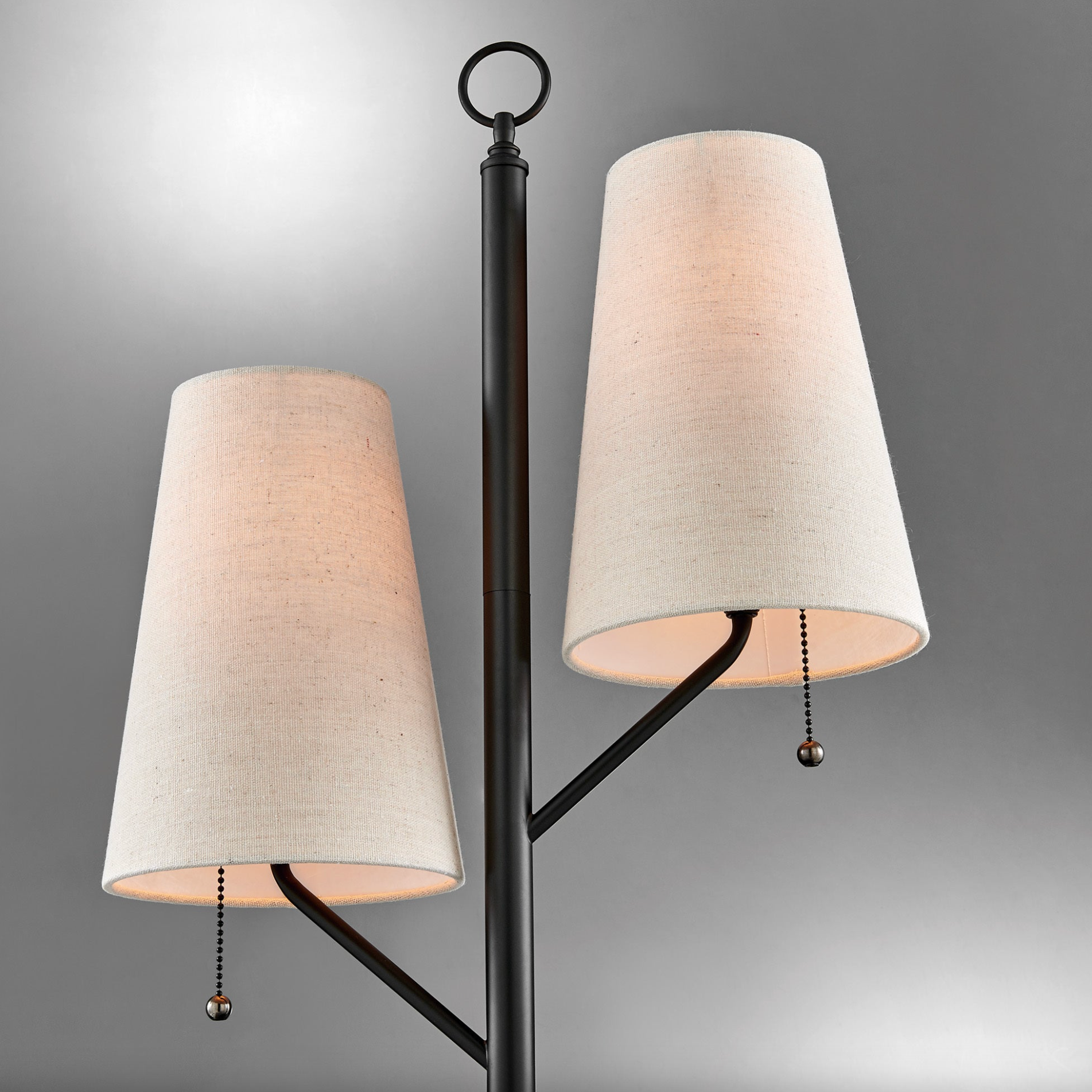 Linnea Modern 2-Light Black Retro Desk or Table Lamp with Linen Shades