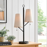 Linnea Modern 2-Light Black Retro Desk or Table Lamp with Linen Shades
