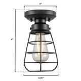 Vintage Industrial Steampunk Black Metal Cage Light - Exterior Wall Sconce or Flush Mount