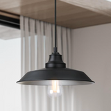 Iron Hill Farmhouse Industrial China Hat Metal Shade Pendant Light in Black 