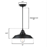 Iron Hill Farmhouse Industrial China Hat Metal Shade Pendant Light in Black 