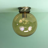 Retro 10" Amber Smoked Glass Flush Mount Light Fixture in Antique Brass