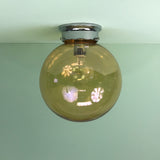 Retro 10" Amber Smoked Glass Flush Mount Light Fixture in Polished Chrome