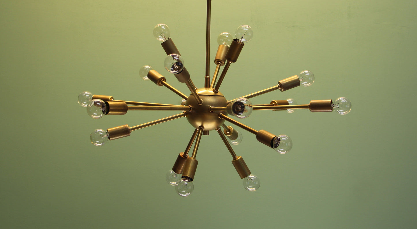 24" Midround Sputnik Chandelier Pendant Light Raw Brass