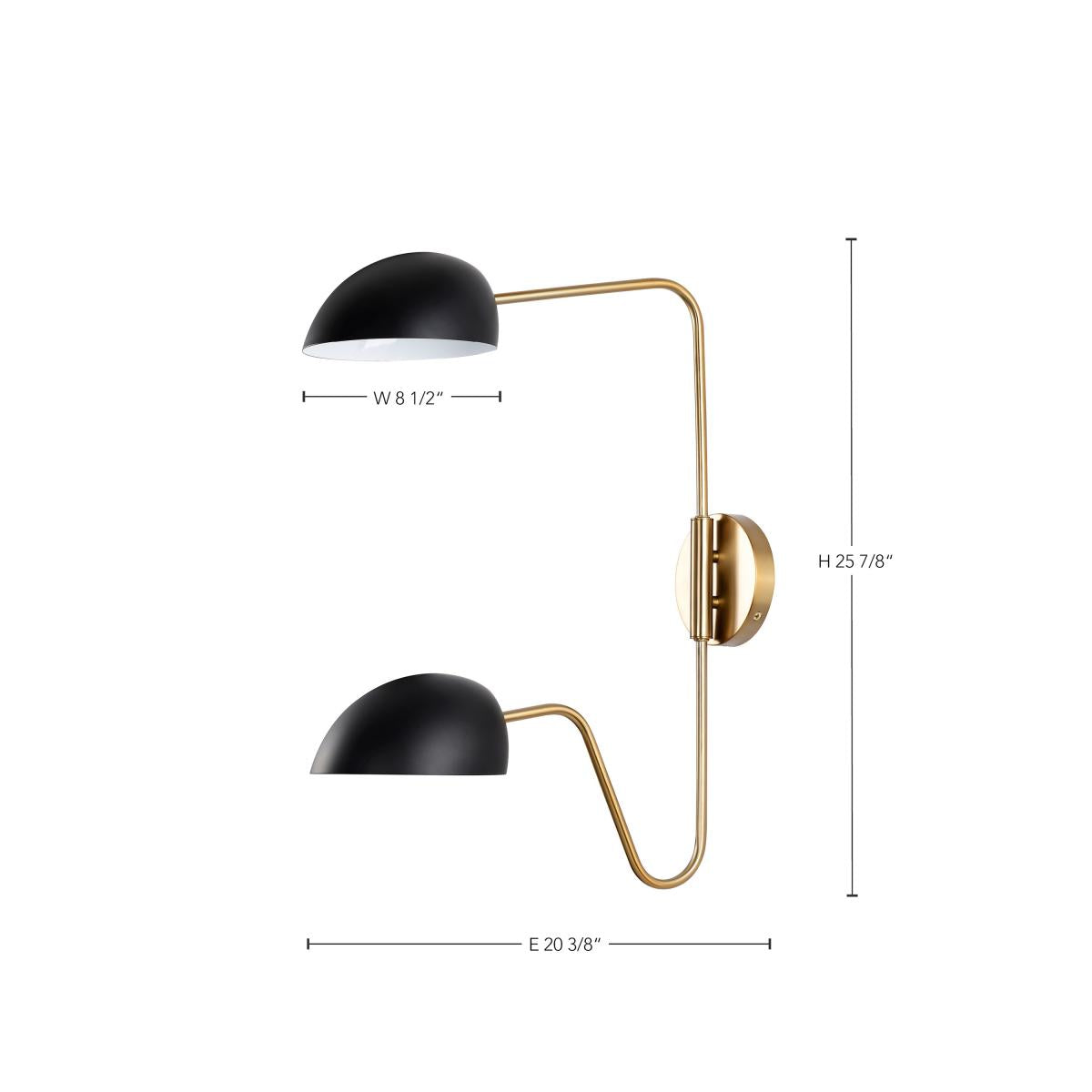 Trilby Modern Brass Double Swing-Arm Adjustable 2-Light Wall Sconce