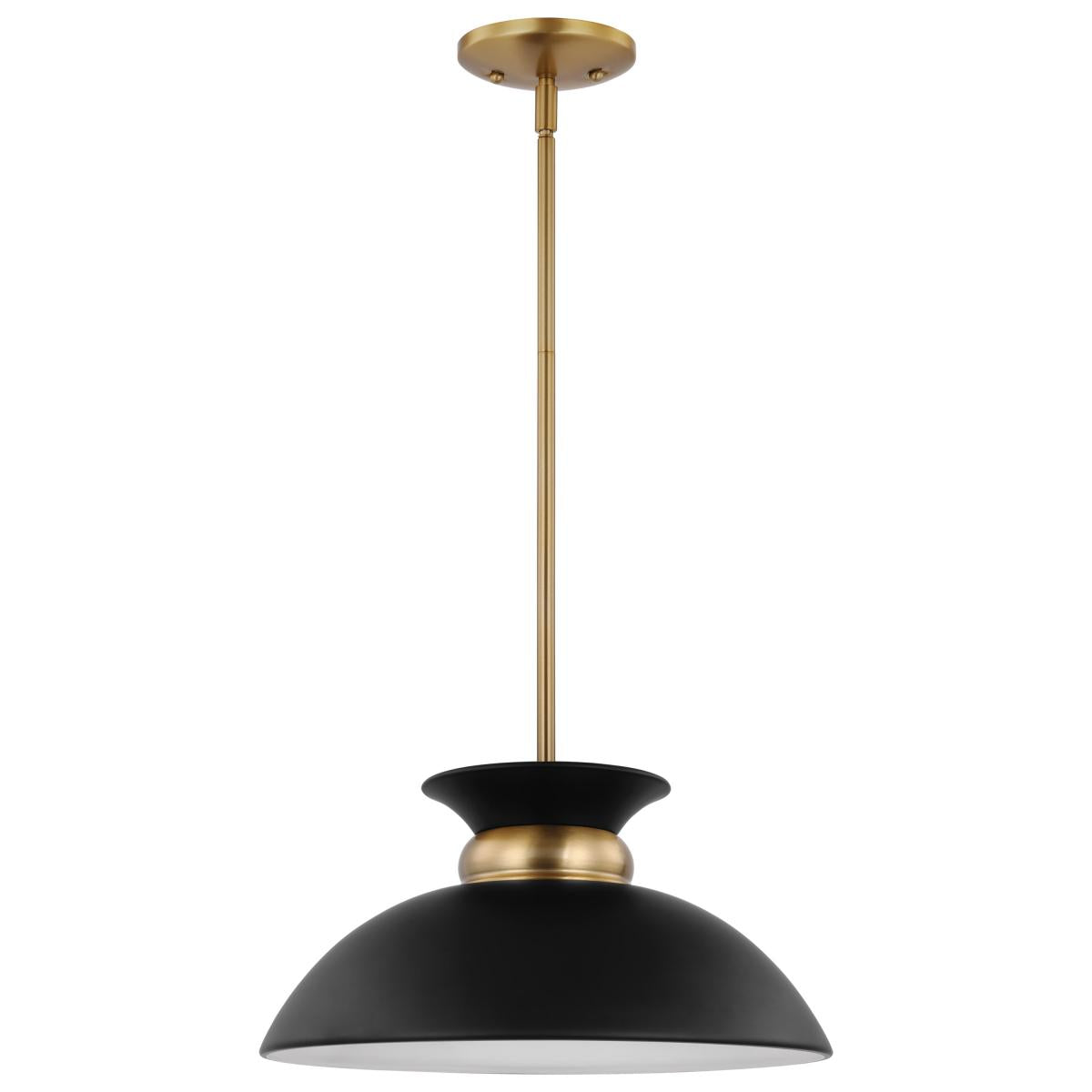 Perkins Small Retro Saucer Dome Pendant - Matte Black and Burnished Brass