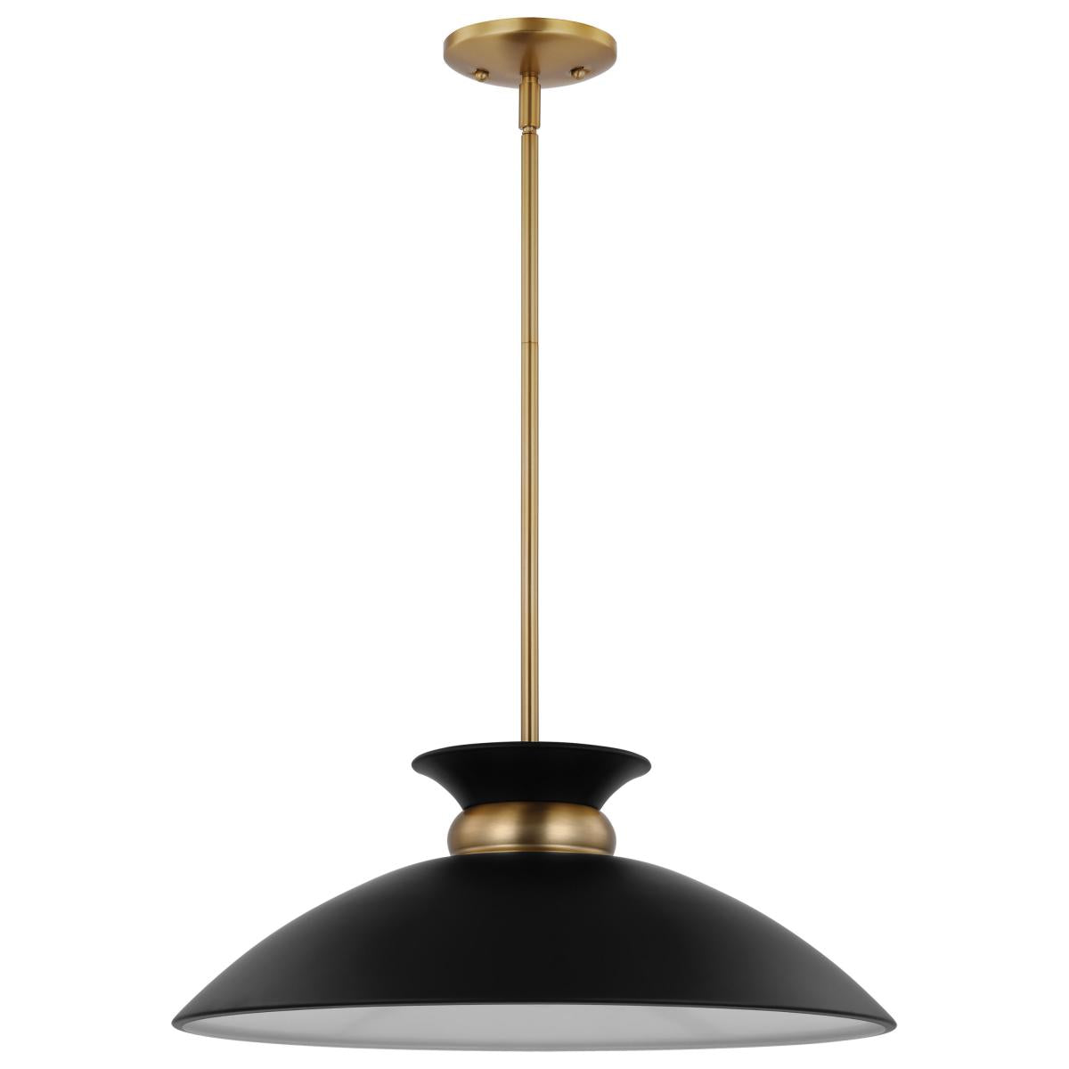 Perkins Medium Retro Saucer Dome Pendant - Matte Black or Matte White and Burnished Brass 