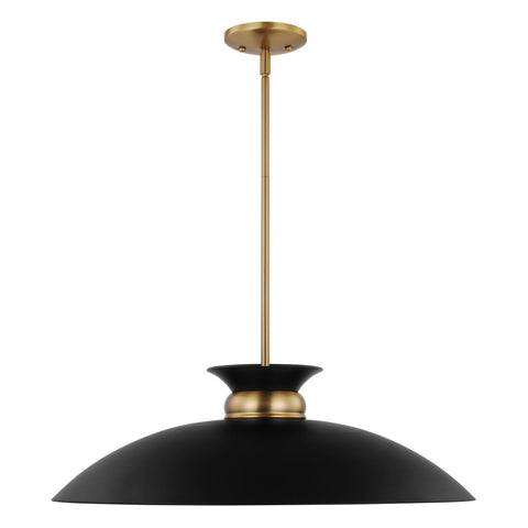Perkins Large Retro Saucer Dome Pendant - Matte Black and Burnished Brass